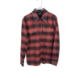 Vince Tonal Plaid Shirt Jacket Slim Fit Quarter Zip Cotton Recurrant Size Small